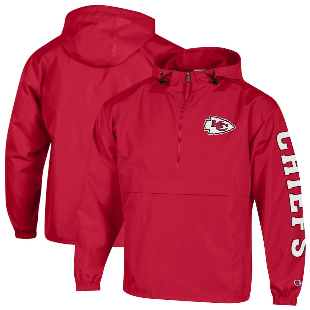 Kansas City Chiefs Champion Packable Windbreaker Half-Zip Jacket Red | NFL