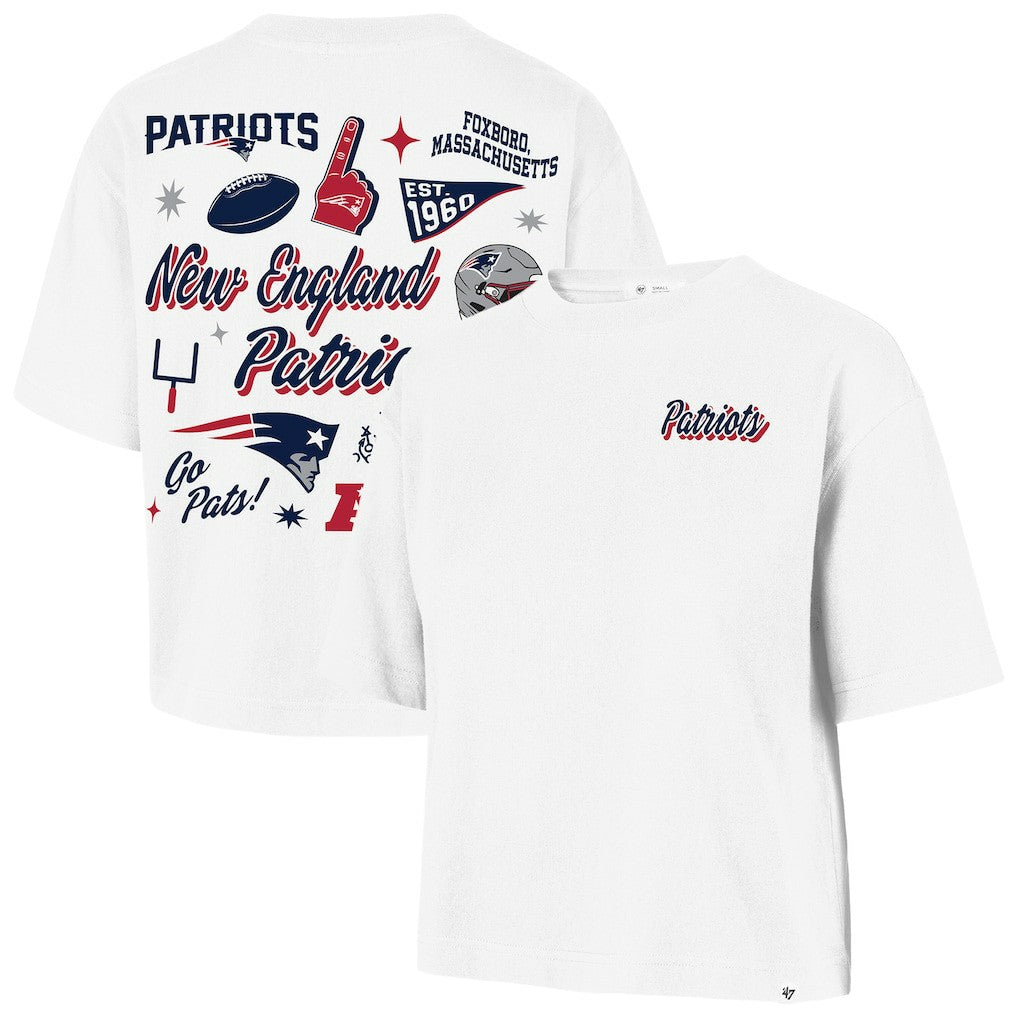 New England Patriots '47 Women's Collage Script Reed City T-Shirt White | 47 brand