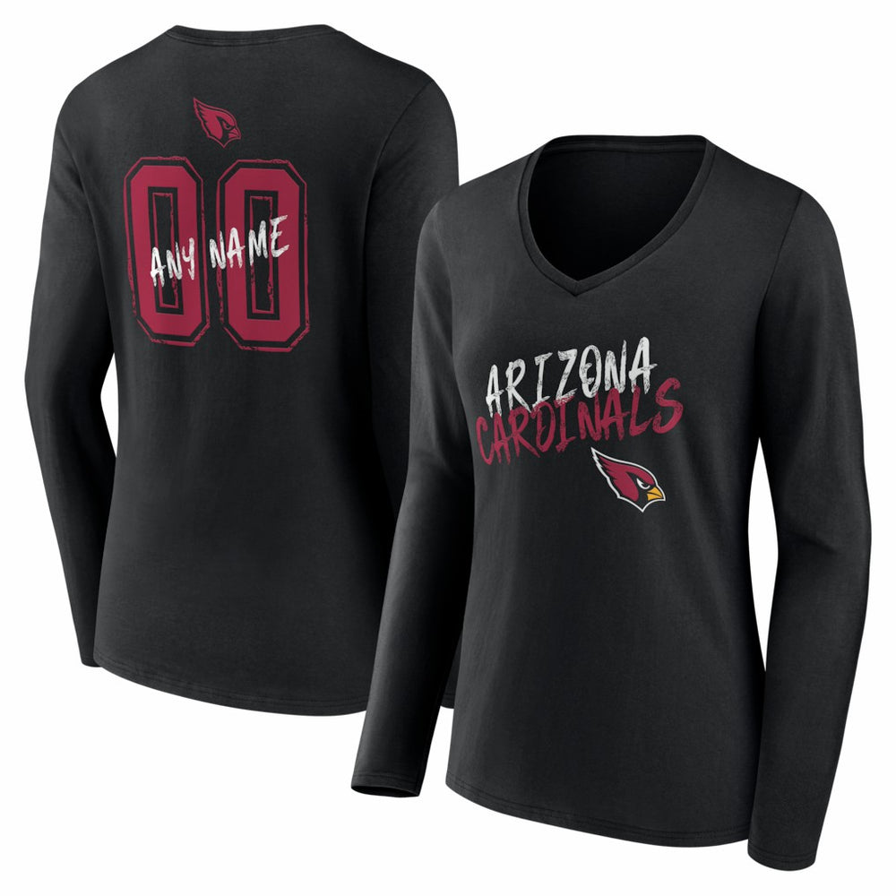 Arizona Cardinals Women's Hustle Personalized Name & Number Long Sleeve V-Neck T-Shirt Black | NFL