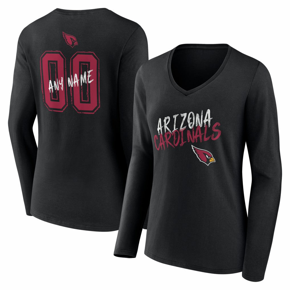 Arizona Cardinals Women's Hustle Personalized Name & Number Long Sleeve V-Neck T-Shirt Black | NFL