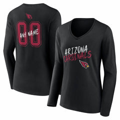 Arizona Cardinals Women's Hustle Personalized Name & Number Long Sleeve V-Neck T-Shirt Black | NFL