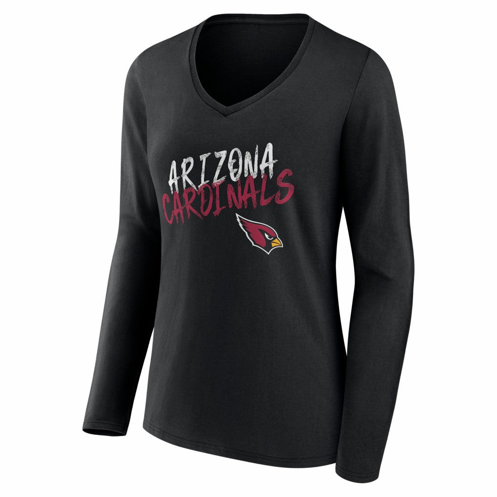 Arizona Cardinals Women's Hustle Personalized Name & Number Long Sleeve V-Neck T-Shirt Black | NFL