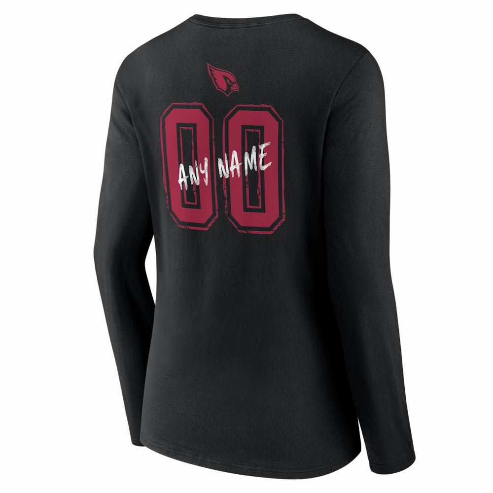 Arizona Cardinals Women's Hustle Personalized Name & Number Long Sleeve V-Neck T-Shirt Black | NFL