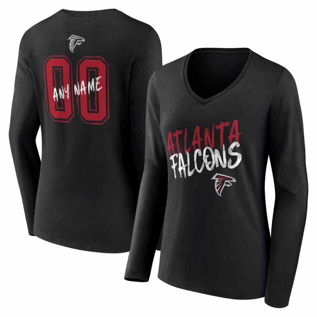 Atlanta Falcons Women's Hustle Personalized Name & Number Long Sleeve V-Neck T-Shirt Black | NFL