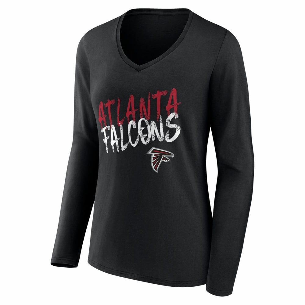 Atlanta Falcons Women's Hustle Personalized Name & Number Long Sleeve V-Neck T-Shirt Black | NFL