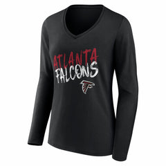 Atlanta Falcons Women's Hustle Personalized Name & Number Long Sleeve V-Neck T-Shirt Black | NFL
