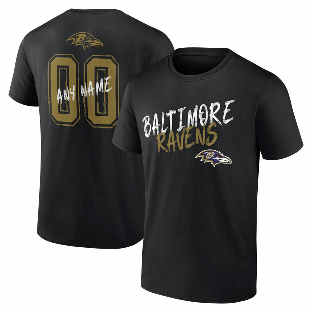 Baltimore Ravens Hustle Personalized Name & Number T-Shirt Black | NFL