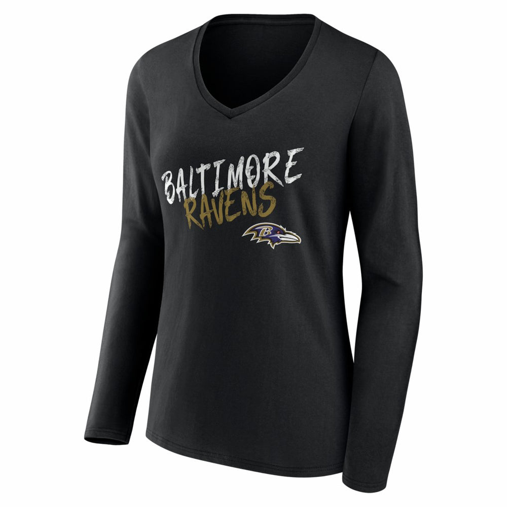 Baltimore Ravens Women's Hustle Personalized Name & Number Long Sleeve V-Neck T-Shirt Black | NFL