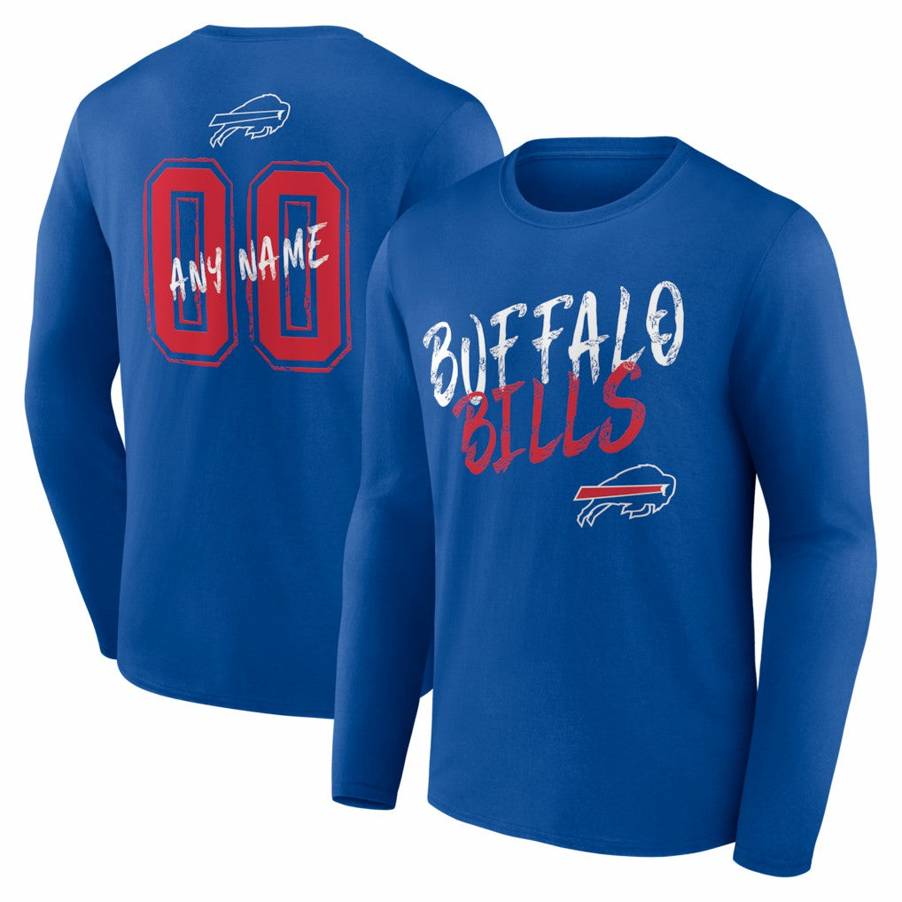 Buffalo Bills Hustle Personalized Name & Number Long Sleeve T-Shirt Royal | NFL