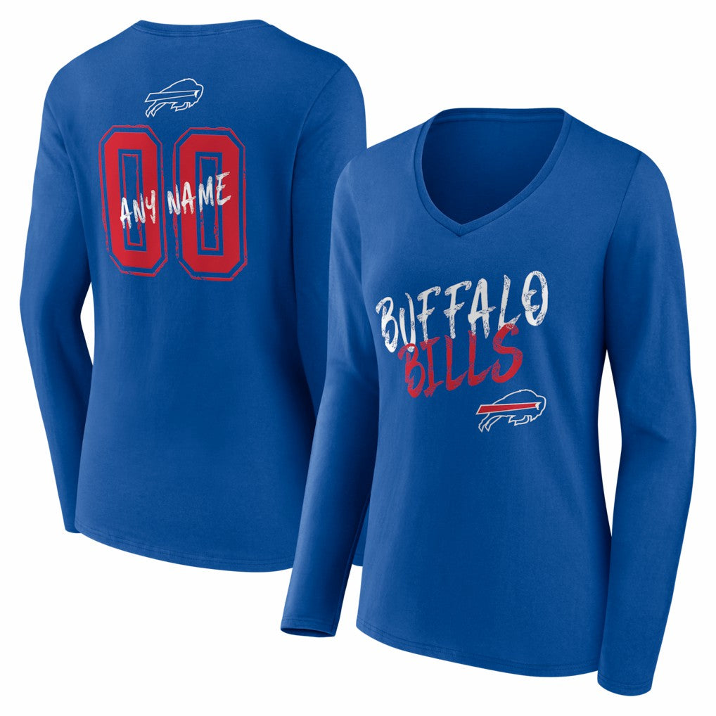 Buffalo Bills Women's Hustle Personalized Name & Number Long Sleeve V-Neck T-Shirt Royal | NFL