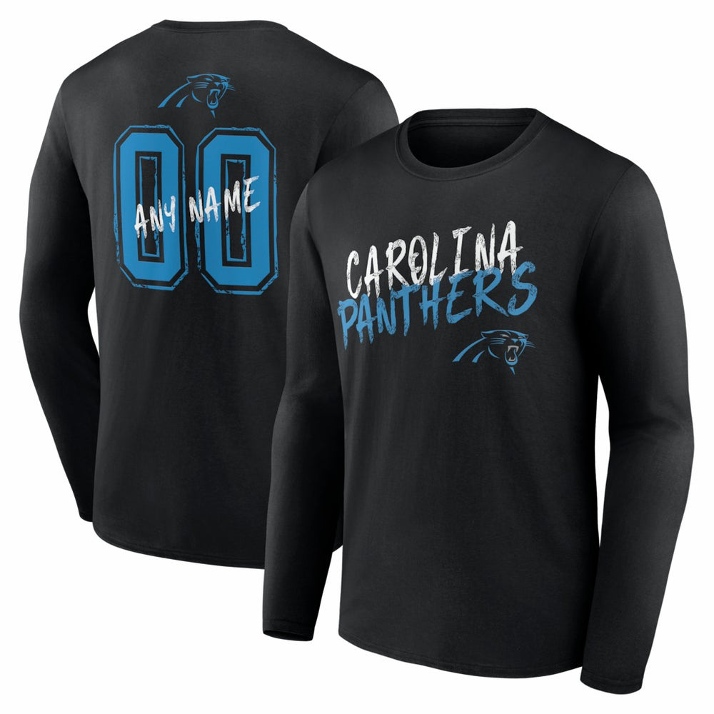 Carolina Panthers Hustle Personalized Name & Number Long Sleeve T-Shirt Black | NFL