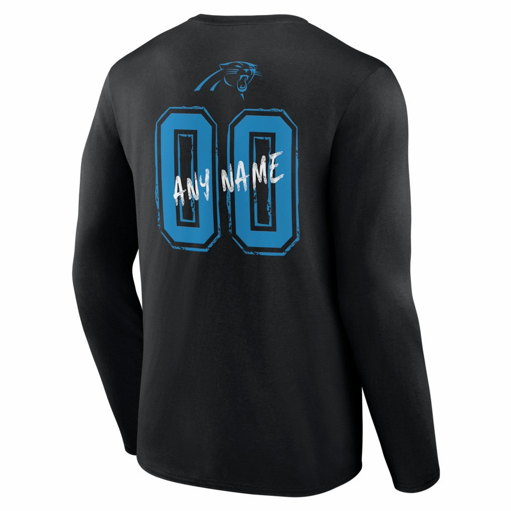 Carolina Panthers Hustle Personalized Name & Number Long Sleeve T-Shirt Black | NFL