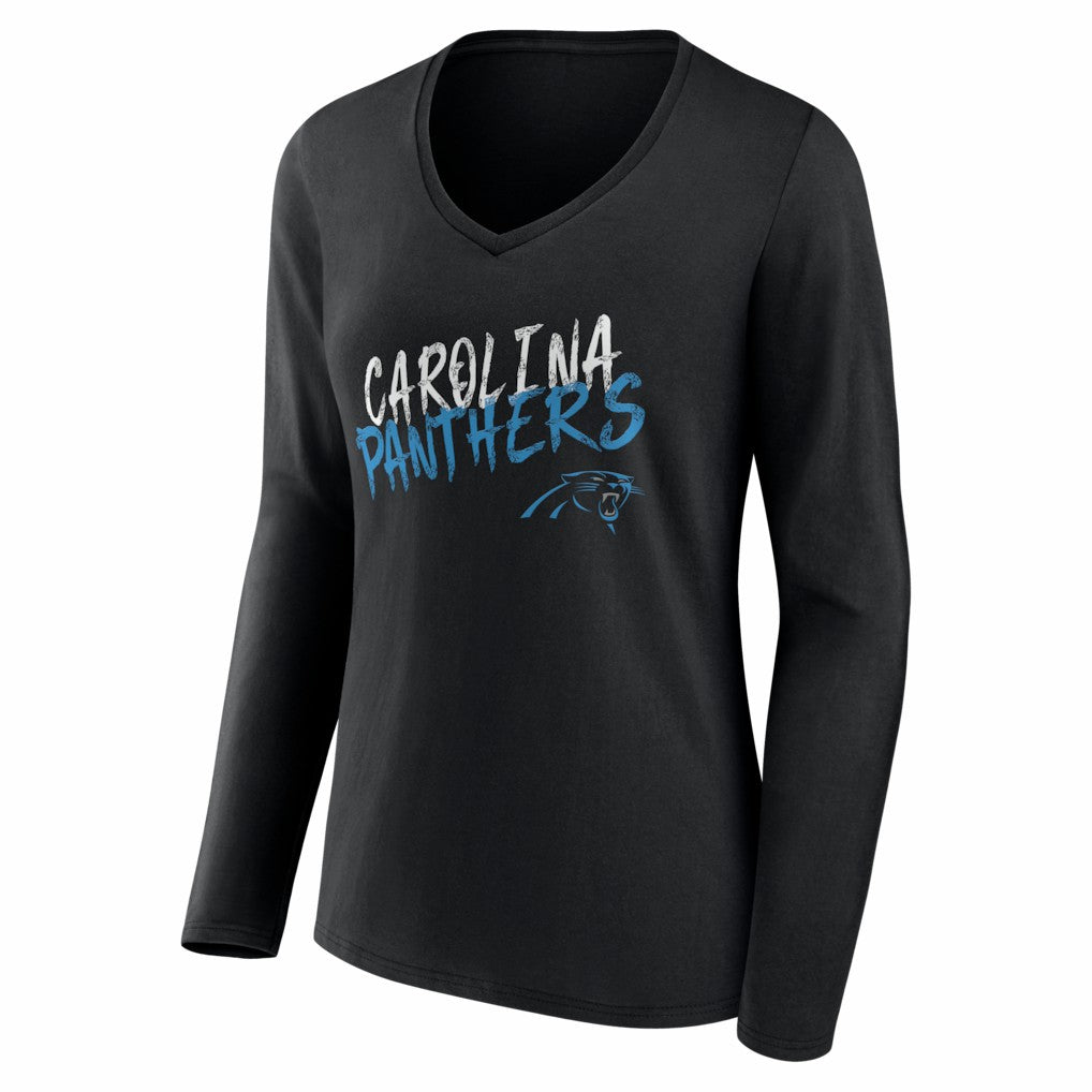 Carolina Panthers Women's Hustle Personalized Name & Number Long Sleeve V-Neck T-Shirt Black | NFL