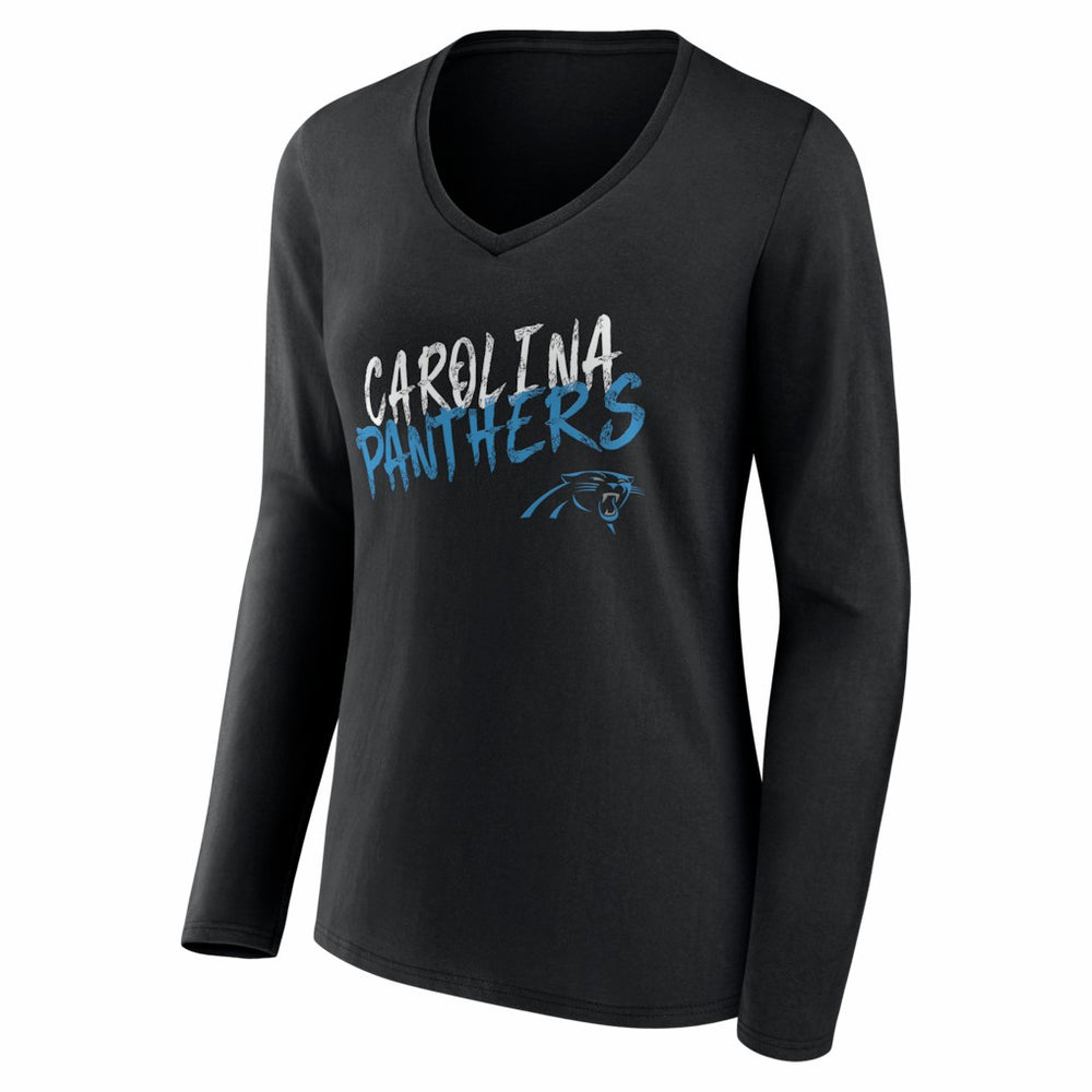 Carolina Panthers Women's Hustle Personalized Name & Number Long Sleeve V-Neck T-Shirt Black | NFL