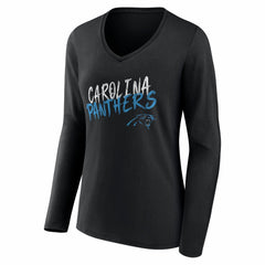 Carolina Panthers Women's Hustle Personalized Name & Number Long Sleeve V-Neck T-Shirt Black | NFL