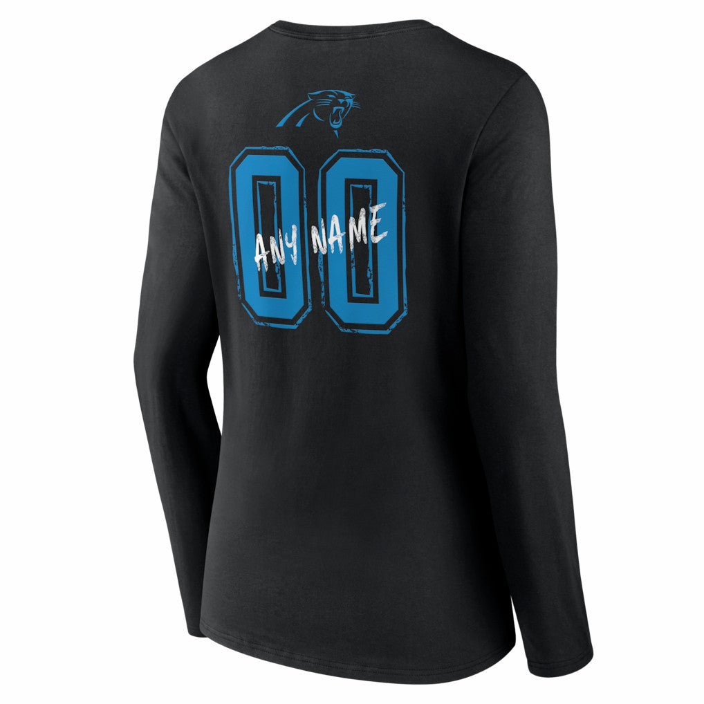 Carolina Panthers Women's Hustle Personalized Name & Number Long Sleeve V-Neck T-Shirt Black | NFL