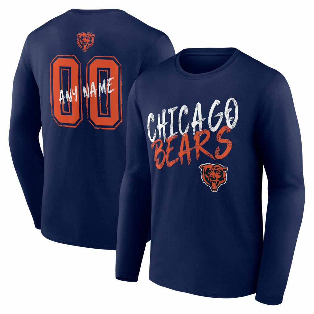 Chicago Bears Hustle Personalized Name & Number Long Sleeve T-Shirt Navy | NFL