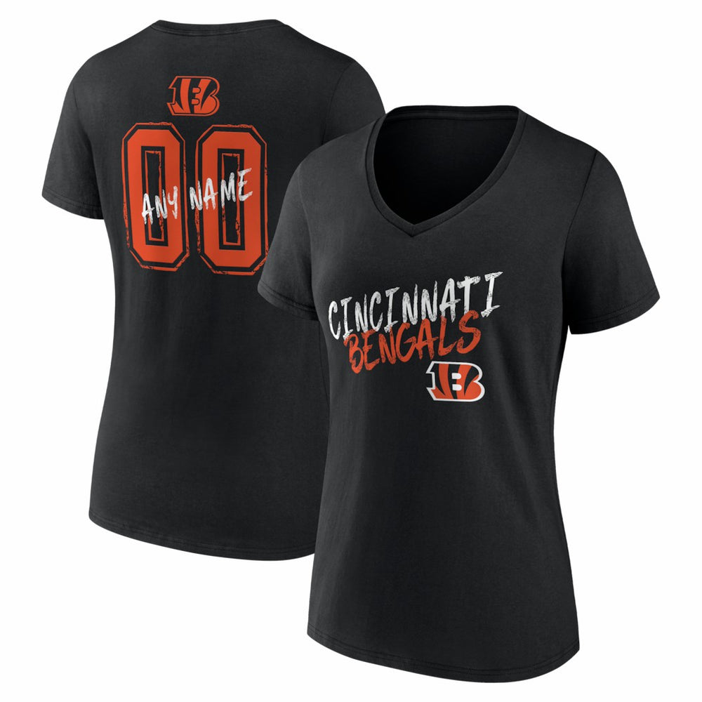 Cincinnati Bengals Women's Hustle Personalized Name & Number V-Neck T-Shirt Black | NFL