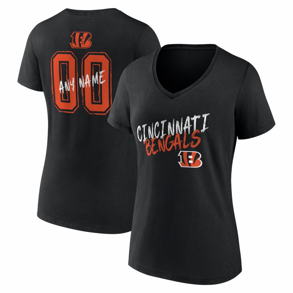 Cincinnati Bengals Women's Hustle Personalized Name & Number V-Neck T-Shirt Black | NFL