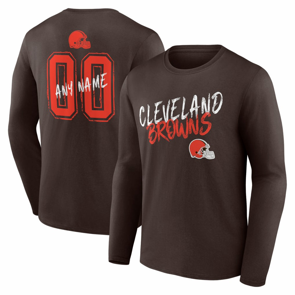 Cleveland Browns Hustle Personalized Name & Number Long Sleeve T-Shirt Brown | NFL