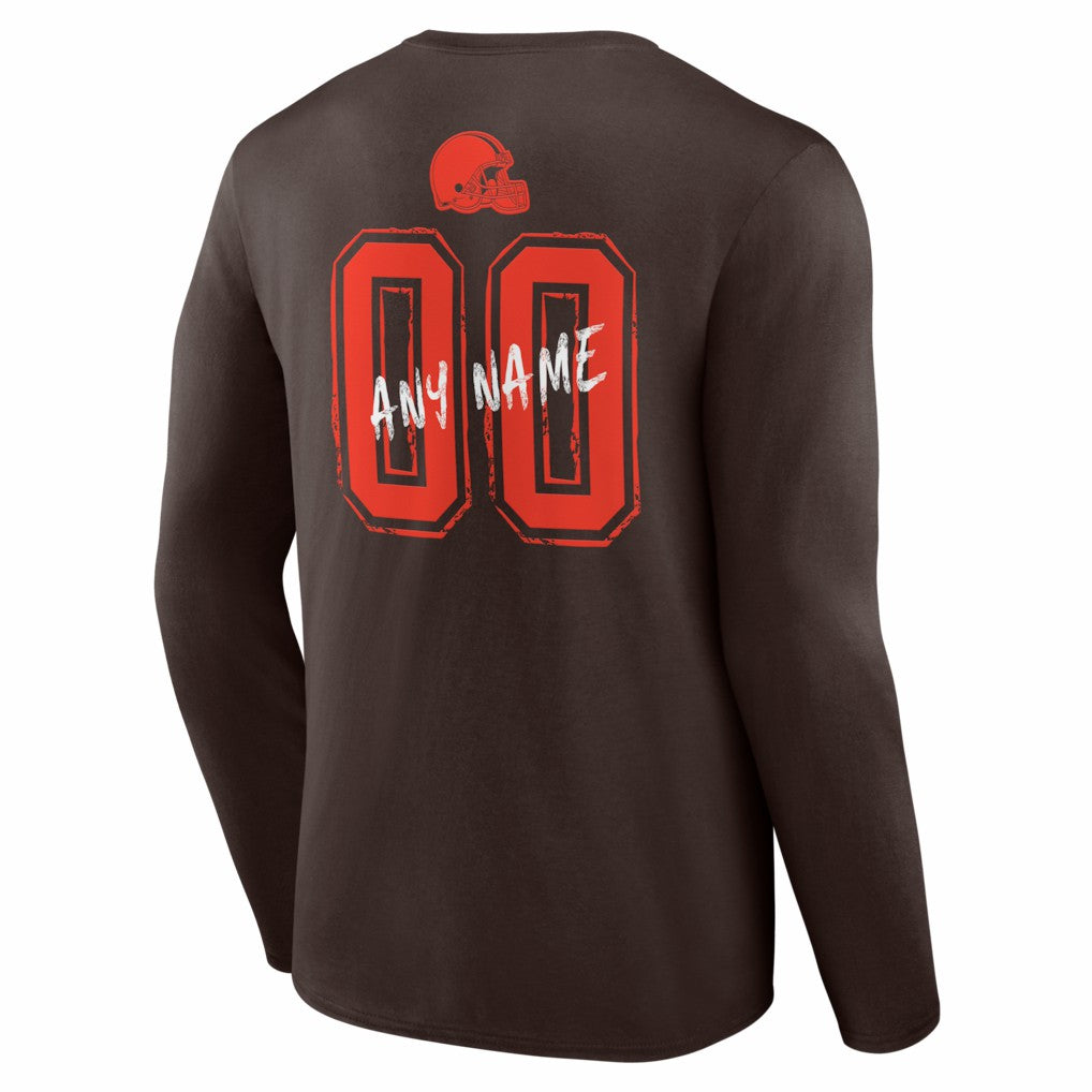 Cleveland Browns Hustle Personalized Name & Number Long Sleeve T-Shirt Brown | NFL