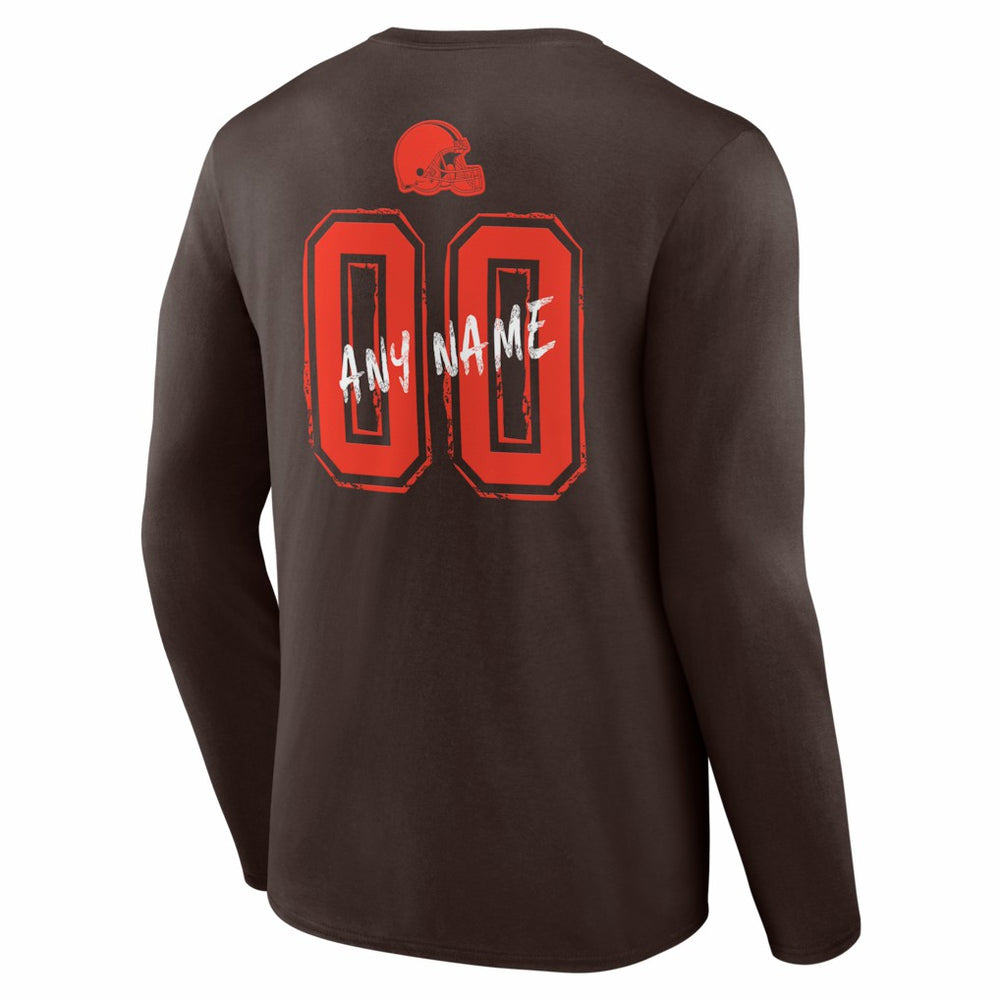 Cleveland Browns Hustle Personalized Name & Number Long Sleeve T-Shirt Brown | NFL