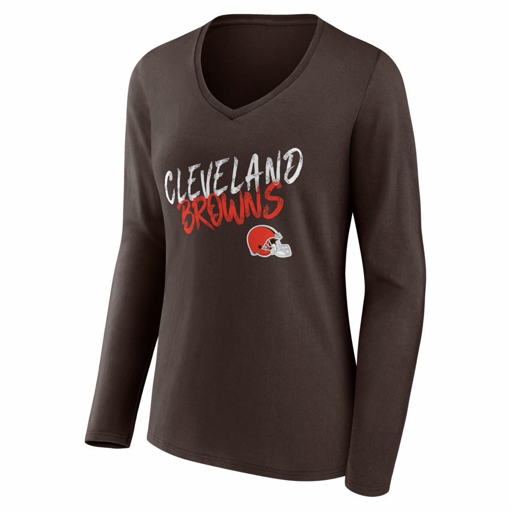 Cleveland Browns Women's Hustle Personalized Name & Number Long Sleeve V-Neck T-Shirt Brown | NFL