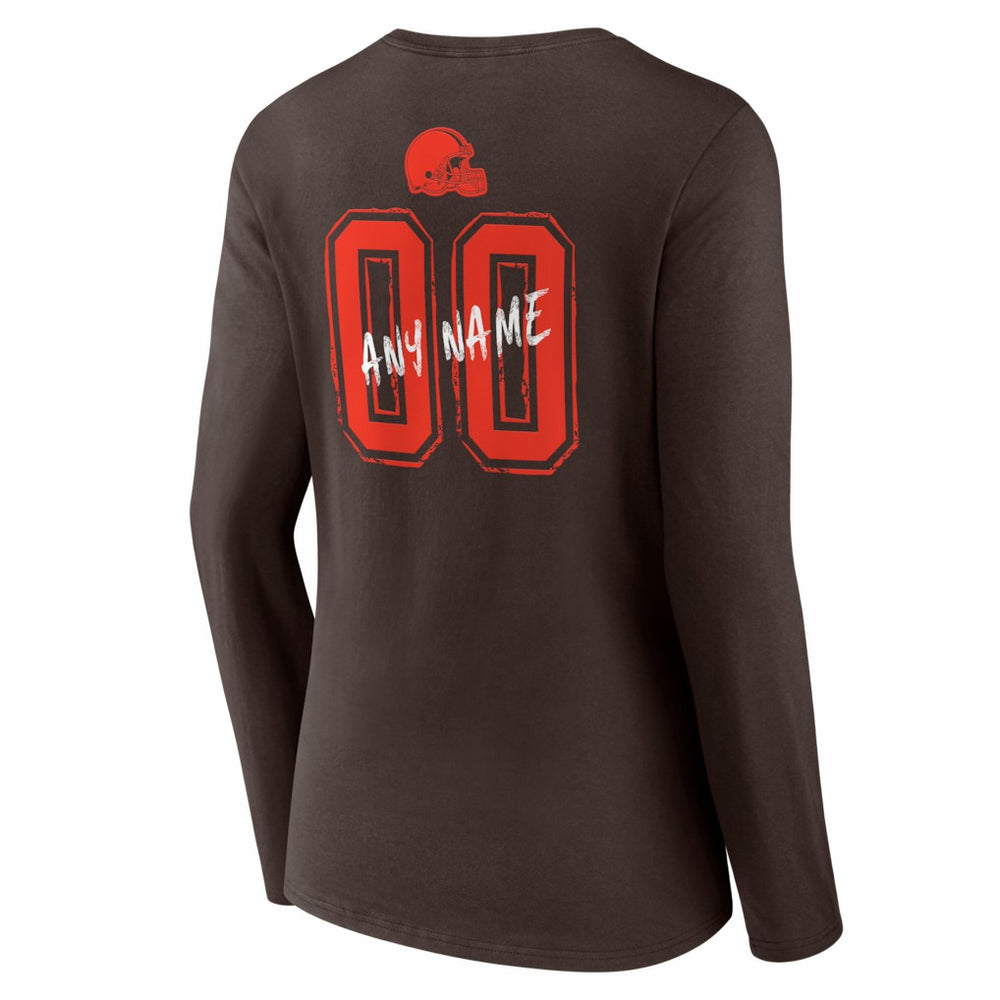 Cleveland Browns Women's Hustle Personalized Name & Number Long Sleeve V-Neck T-Shirt Brown | NFL