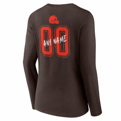 Cleveland Browns Women's Hustle Personalized Name & Number Long Sleeve V-Neck T-Shirt Brown | NFL
