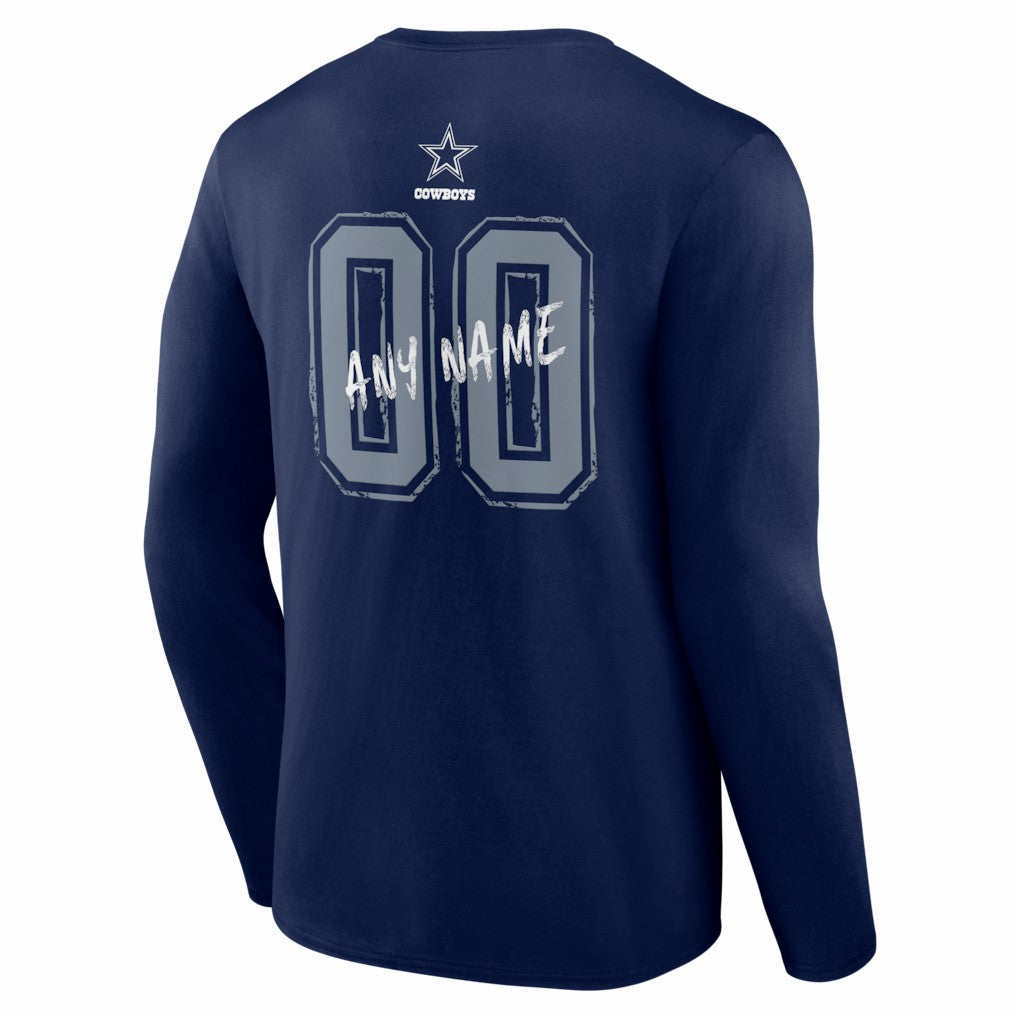 Dallas Cowboys Hustle Personalized Name & Number Long Sleeve T-Shirt Navy | NFL