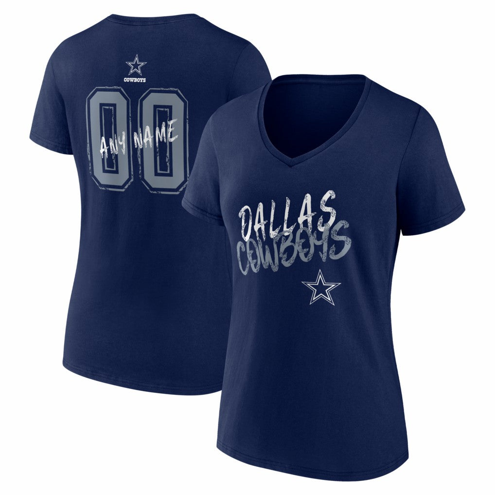 Dallas Cowboys Women's Hustle Personalized Name & Number V-Neck T-Shirt Navy | NFL