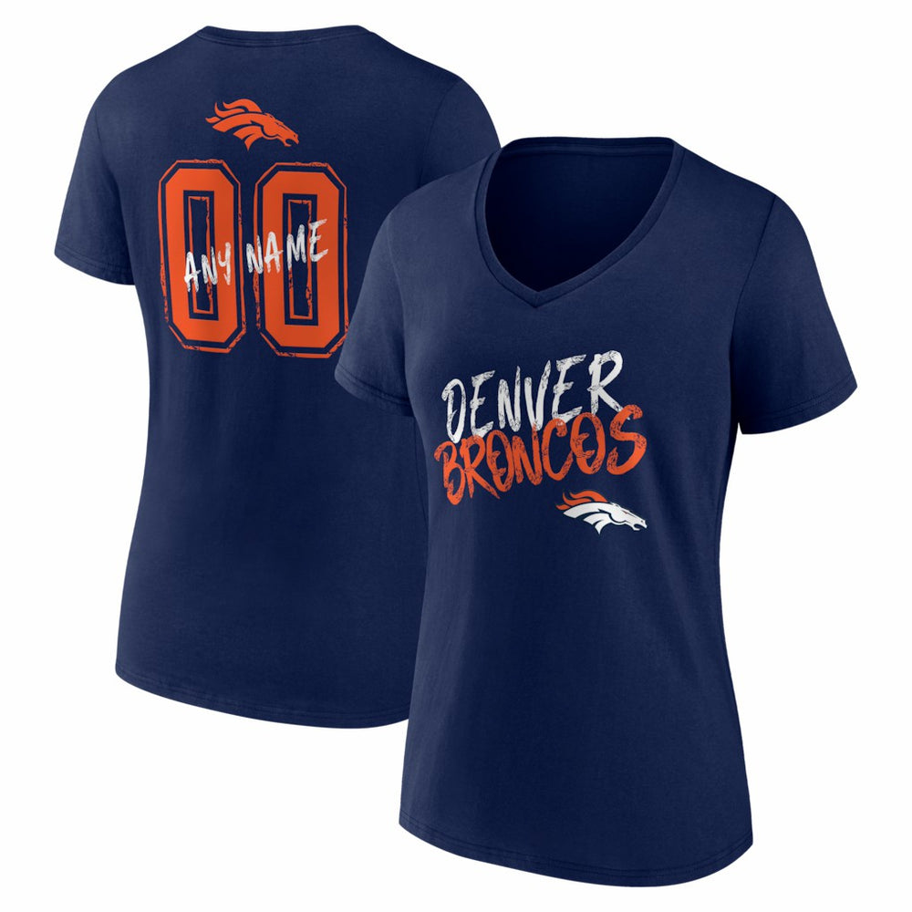 Denver Broncos Women's Hustle Personalized Name & Number V-Neck T-Shirt Navy | NFL