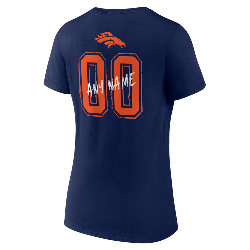 Denver Broncos Women's Hustle Personalized Name & Number V-Neck T-Shirt Navy | NFL