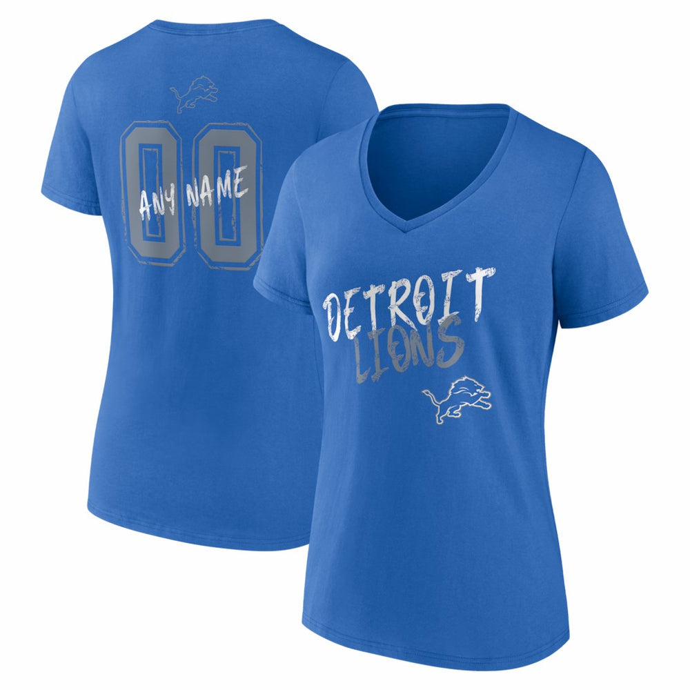 Detroit Lions Women's Hustle Personalized Name & Number V-Neck T-Shirt Blue | NFL
