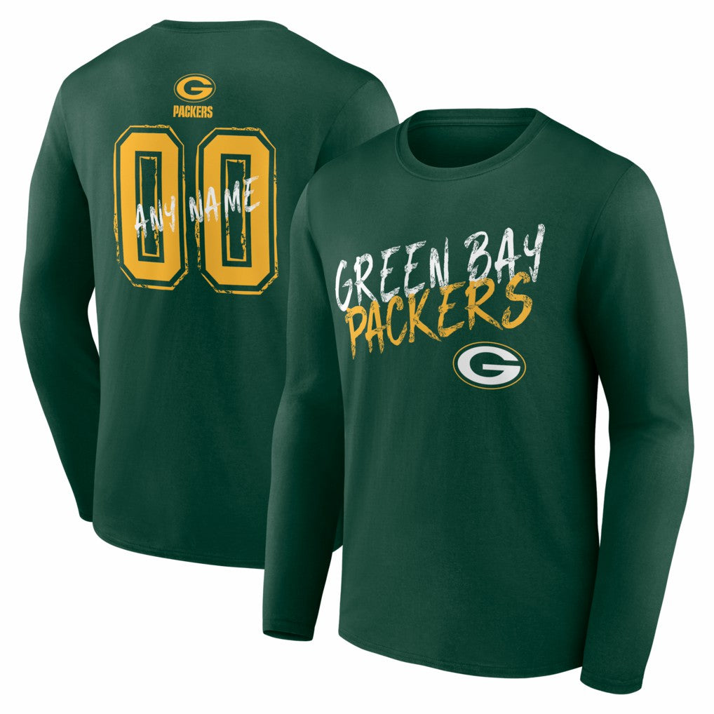 Green Bay Packers Hustle Personalized Name & Number Long Sleeve T-Shirt Green | NFL