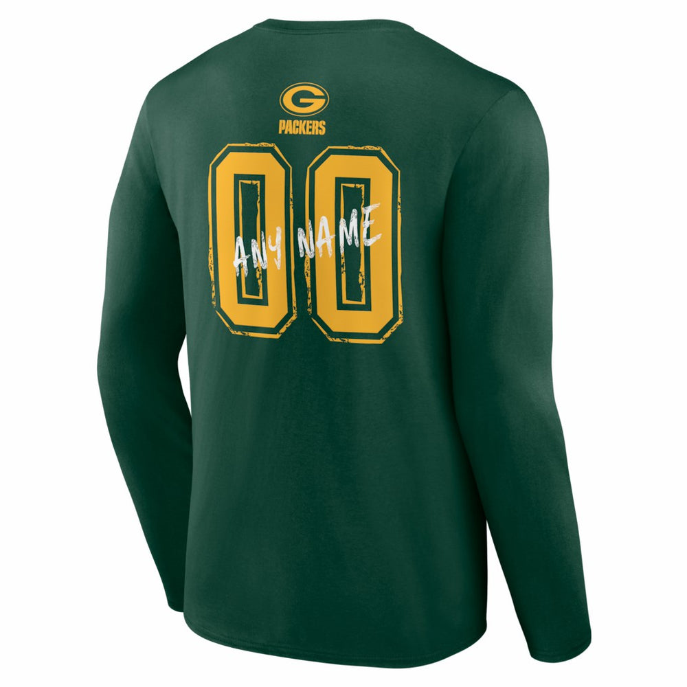Green Bay Packers Hustle Personalized Name & Number Long Sleeve T-Shirt Green | NFL