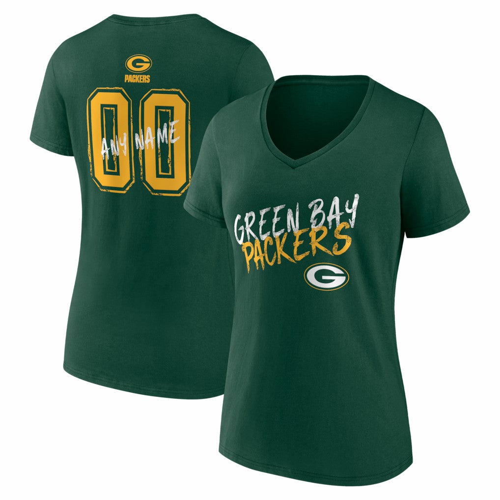Green Bay Packers Women's Hustle Personalized Name & Number V-Neck T-Shirt Green | NFL