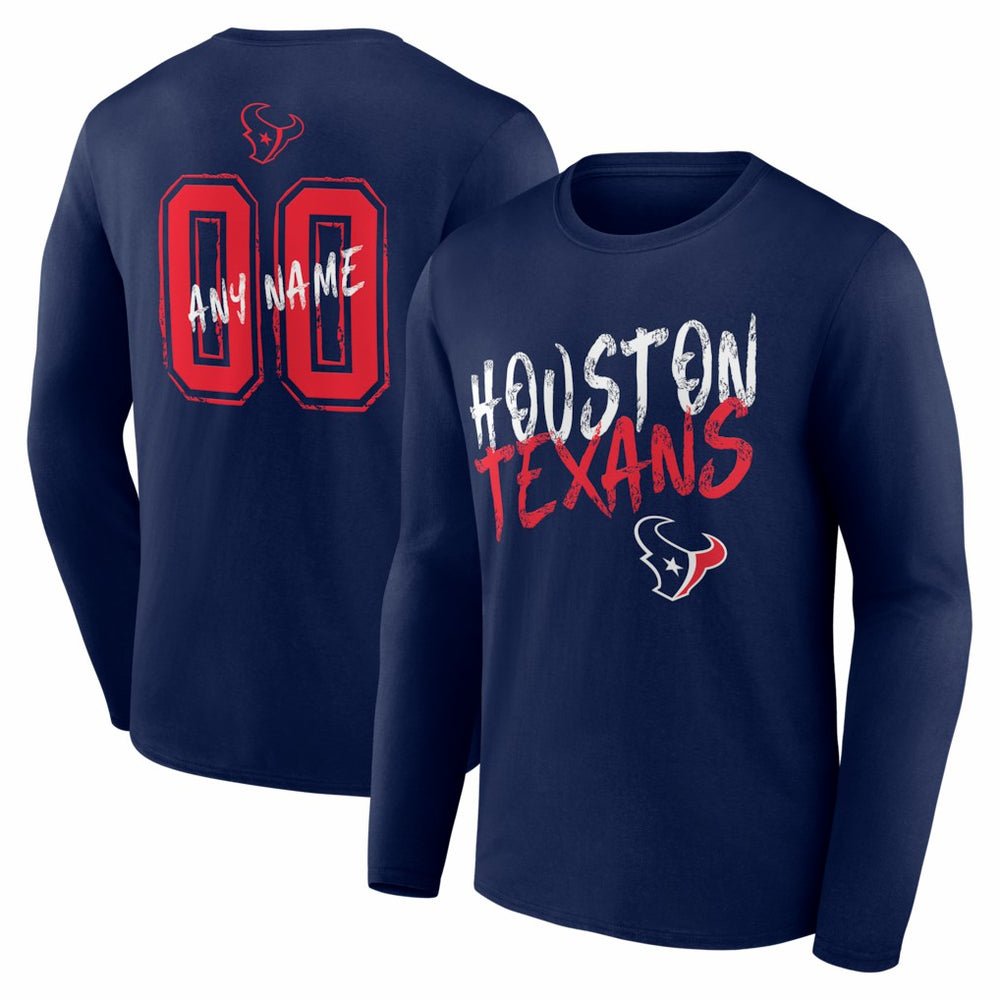 Houston Texans Hustle Personalized Name & Number Long Sleeve T-Shirt Navy | NFL