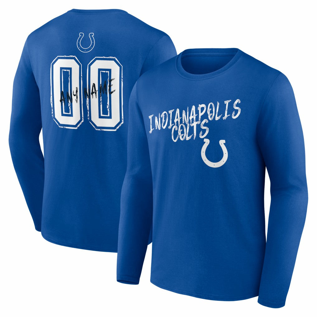Indianapolis Colts Hustle Personalized Name & Number Long Sleeve T-Shirt Royal | NFL