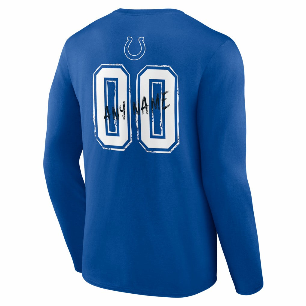 Indianapolis Colts Hustle Personalized Name & Number Long Sleeve T-Shirt Royal | NFL