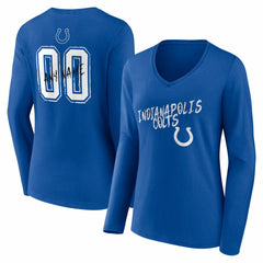 Indianapolis Colts Women's Hustle Personalized Name & Number Long Sleeve V-Neck T-Shirt Royal | NFL