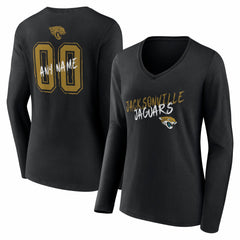 Jacksonville Jaguars Women's Hustle Personalized Name & Number Long Sleeve V-Neck T-Shirt Black | NFL