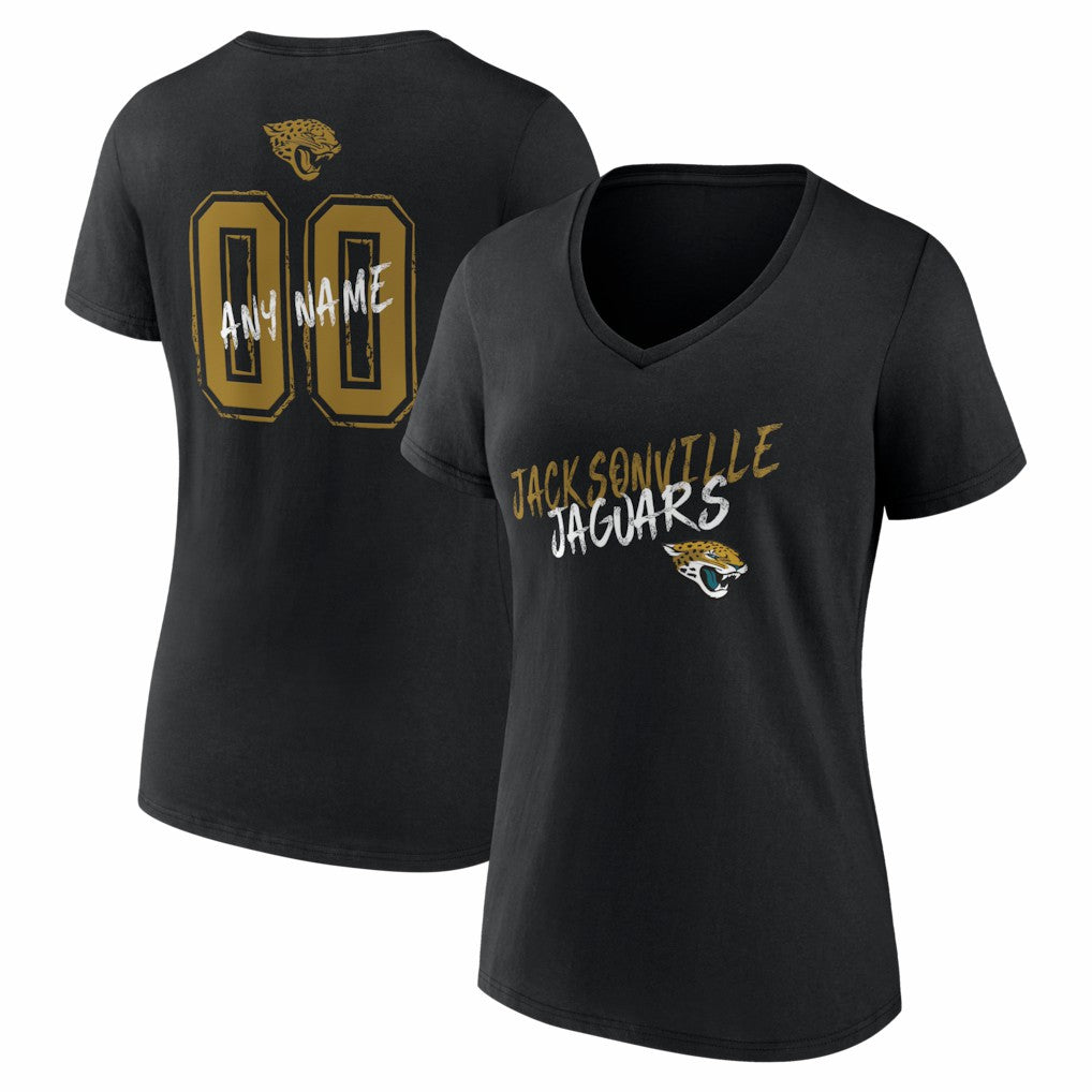 Jacksonville Jaguars Women's Hustle Personalized Name & Number V-Neck T-Shirt Black | NFL