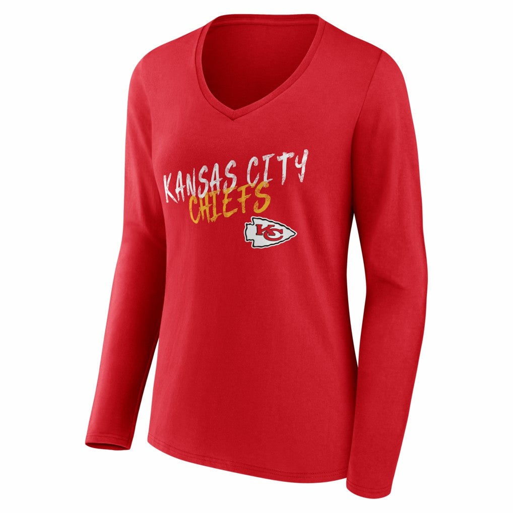 Kansas City Chiefs Women's Hustle Personalized Name & Number Long Sleeve V-Neck T-Shirt Red | NFL