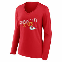 Kansas City Chiefs Women's Hustle Personalized Name & Number Long Sleeve V-Neck T-Shirt Red | NFL
