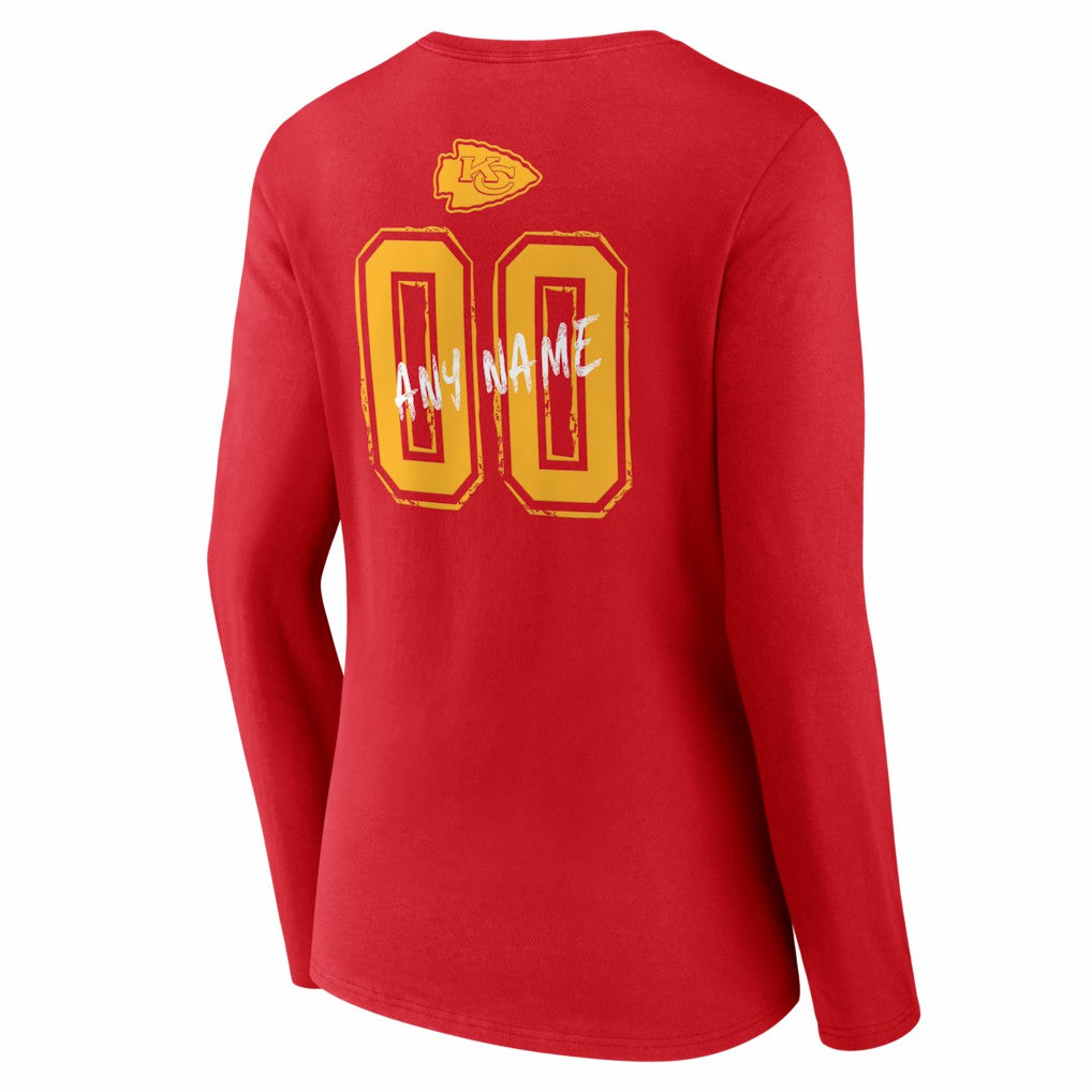 Kansas City Chiefs Women's Hustle Personalized Name & Number Long Sleeve V-Neck T-Shirt Red | NFL