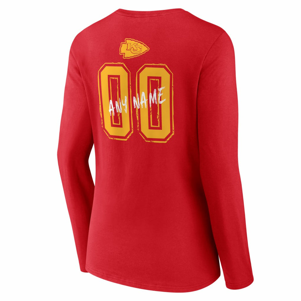 Kansas City Chiefs Women's Hustle Personalized Name & Number Long Sleeve V-Neck T-Shirt Red | NFL