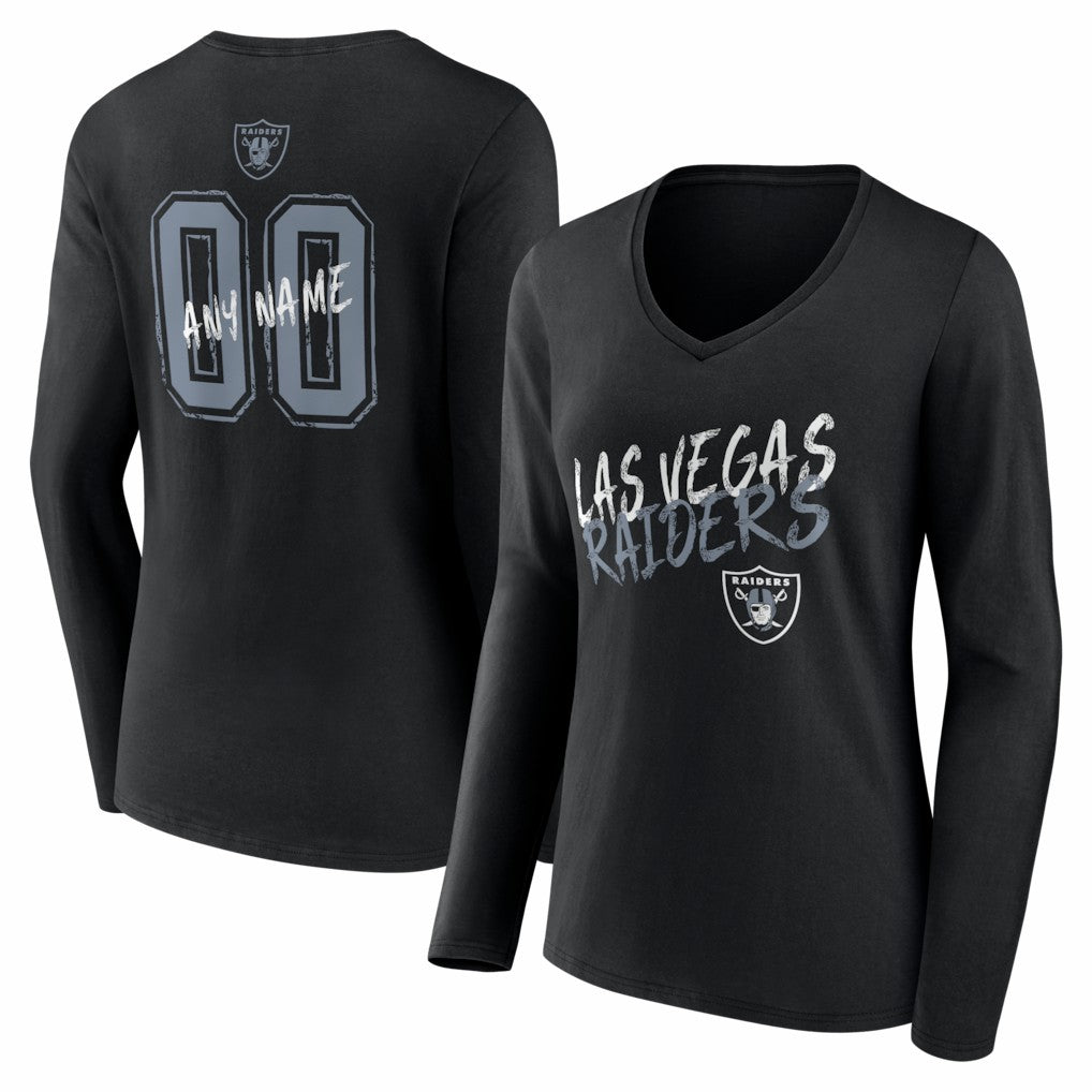 Las Vegas Raiders Women's Hustle Personalized Name & Number Long Sleeve V-Neck T-Shirt Black | NFL