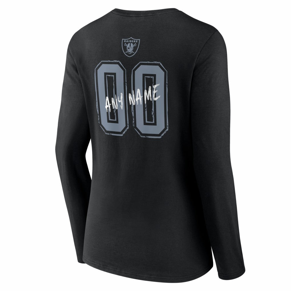 Las Vegas Raiders Women's Hustle Personalized Name & Number Long Sleeve V-Neck T-Shirt Black | NFL