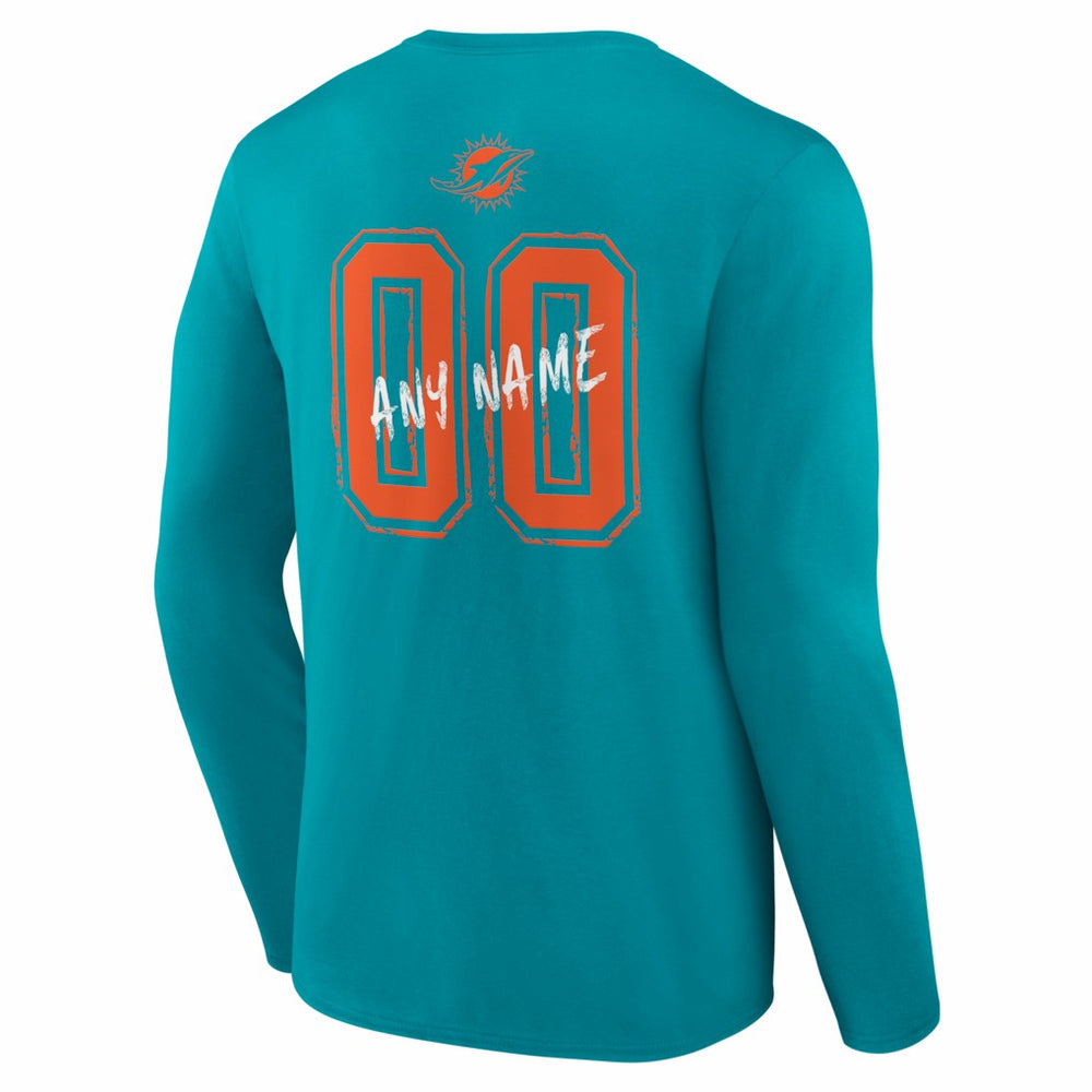 Miami Dolphins Hustle Personalized Name & Number Long Sleeve T-Shirt Aqua | NFL